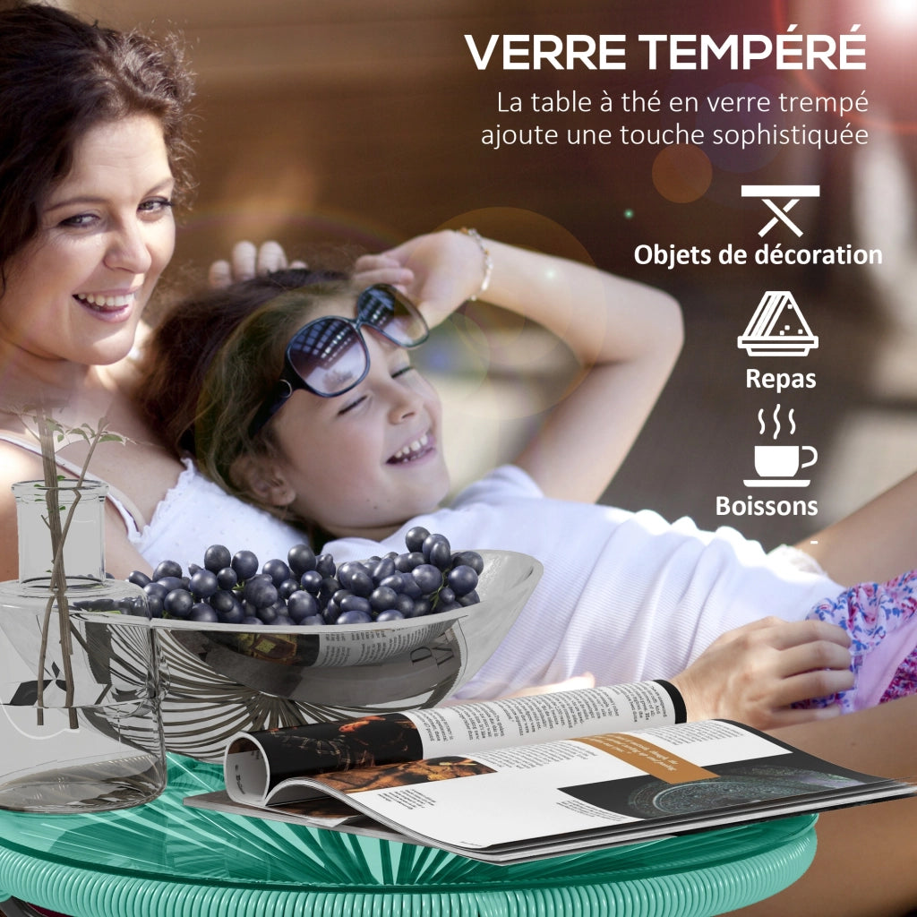 Tavolino da giardino rotondo ¨C zephmum ¨C polyrattan, metallo, vetro temperato, 50x50 cm