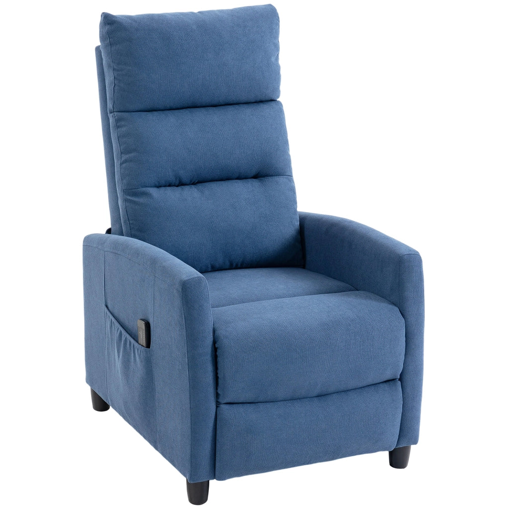 Poltrona Massaggiante e Reclinabile a 160° con Poggiapiedi e Telecomando, 66x91x108 cm, in Ciniglia Blu Scuro