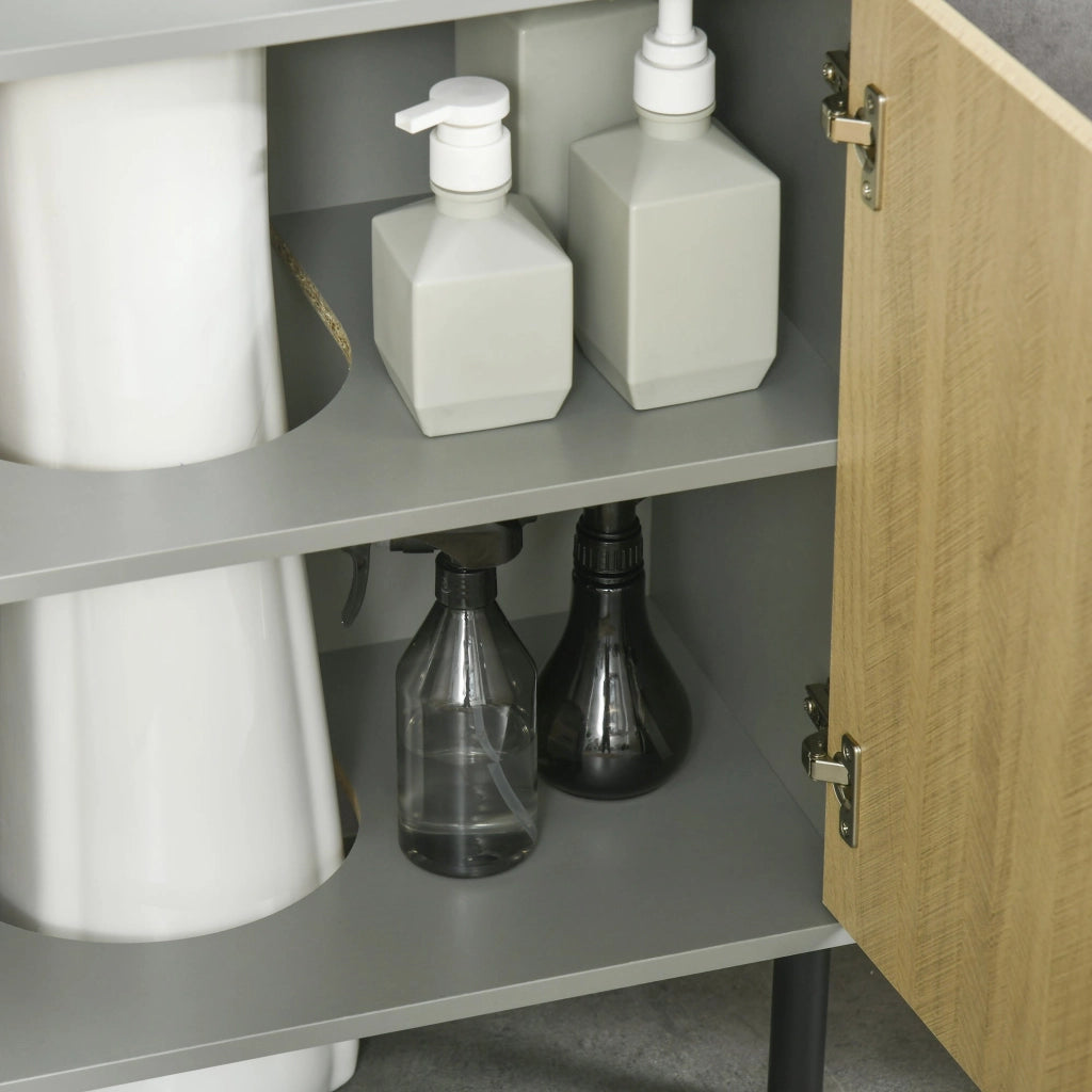 Mobile Sottolavello da Bagno 60x30x60 cm 2 Ante in Truciolato Grigio e Quercia
