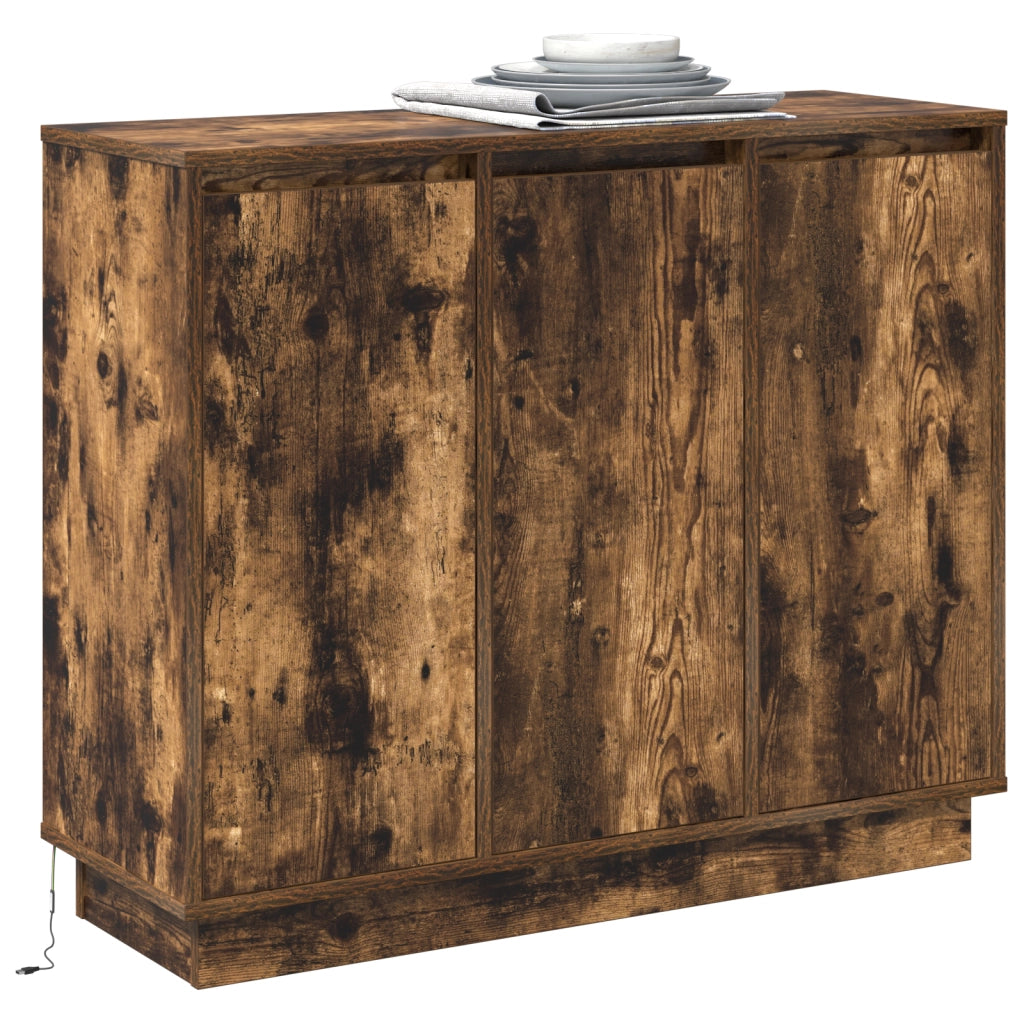 Mobile con LED Rovere Affumicato 90x32x75 cm in Legno Ingegnerizzato