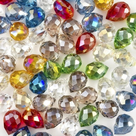 100 pezzi di cristalli glas facettati in colori misti, 8 x 10 mm, cristalli glas lucidi a forma di goccia per la creazione di accessori, cristalli per bracciale, collana, orecchino