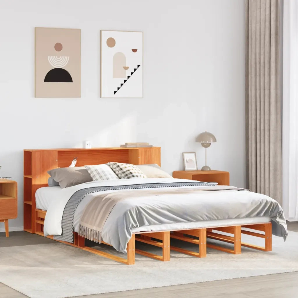Letto Libreria senza Materasso-Struttura Letto con contenitore Marrone Cera 140x200 cm Legno 153198
