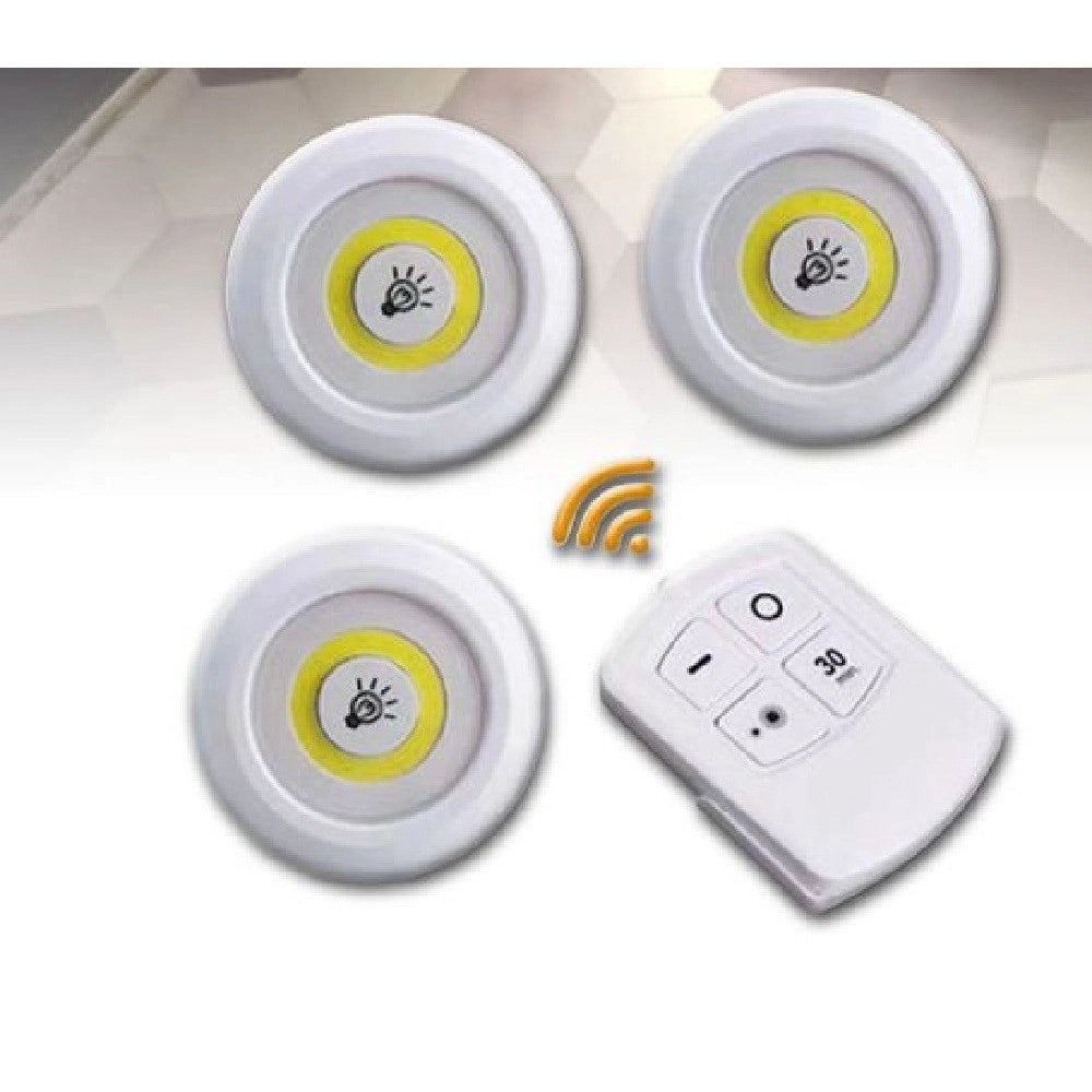 Trade Shop - Set 3 Luci Led Cob Con Telecomando Luce Regolabile Lampada Disco Armadio Tx-9728 -