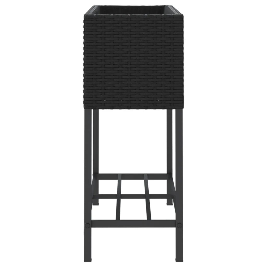 Fioriera da Giardino con Ripiano Nera in Polyrattan 366387