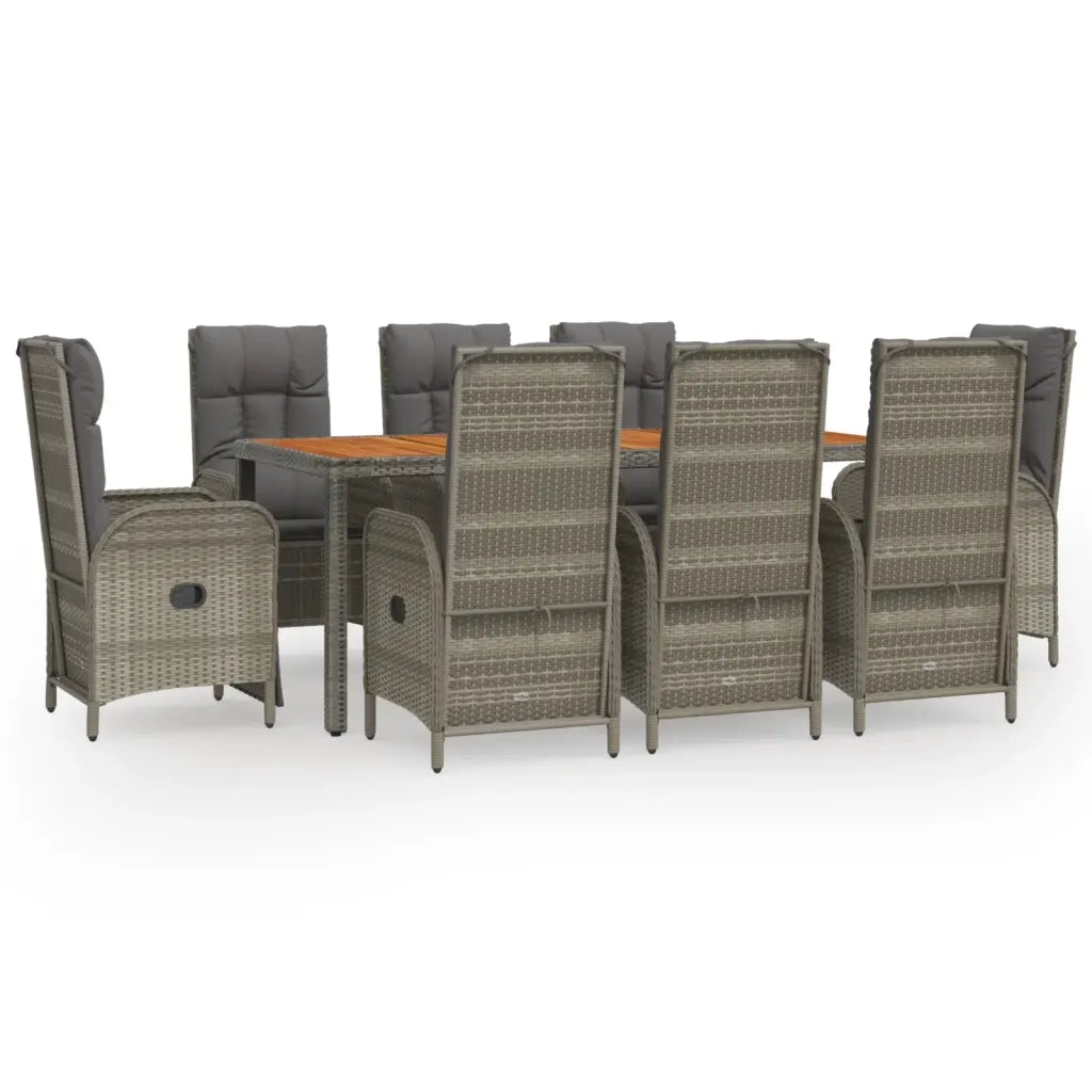 Set da Pranzo da Giardino 9 pz con Cuscini in Polyrattan Grigio