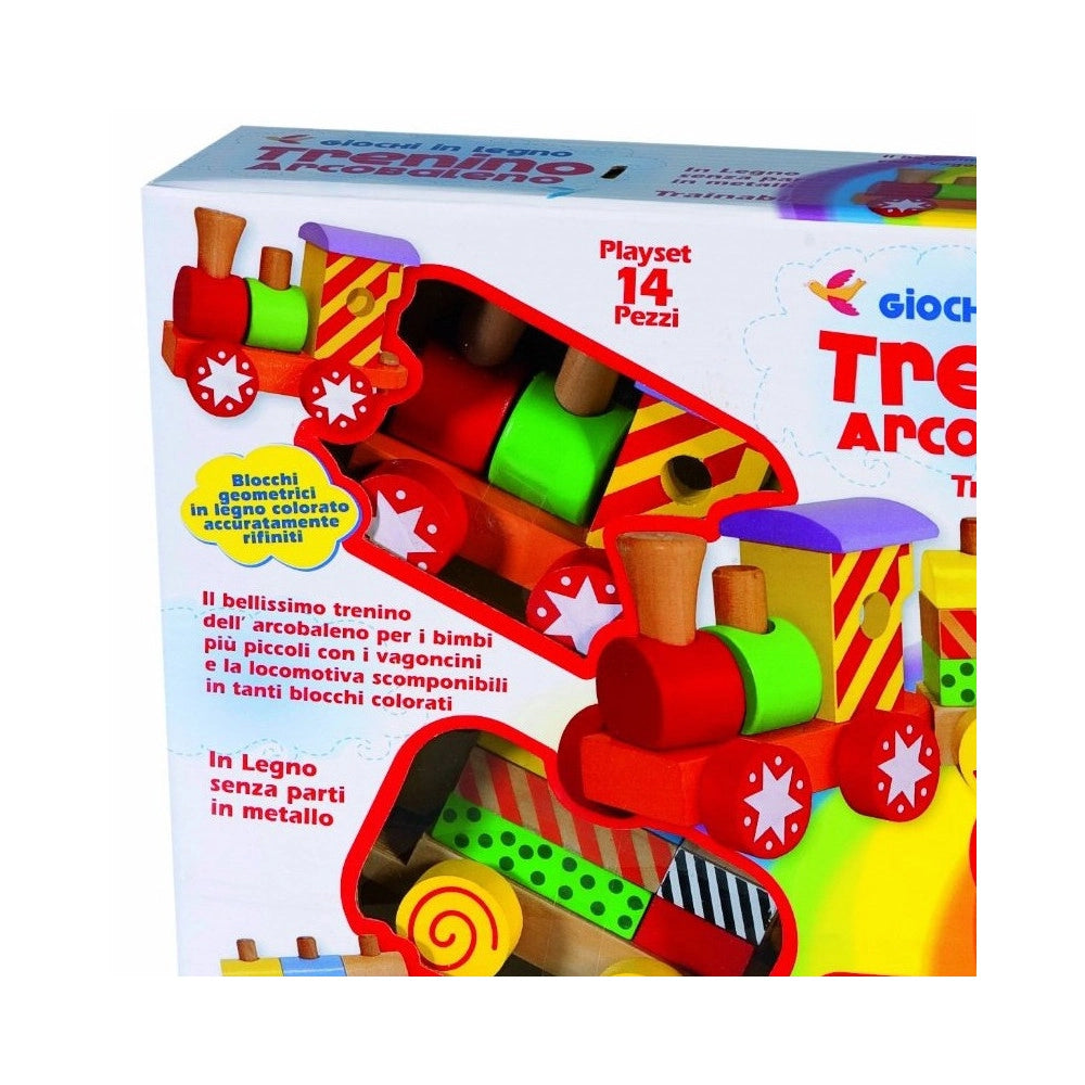 Trade Shop - Trenino Didattico In Legno Prima Infanzia Trenino Arcobaleno 14 Pz. Playset -