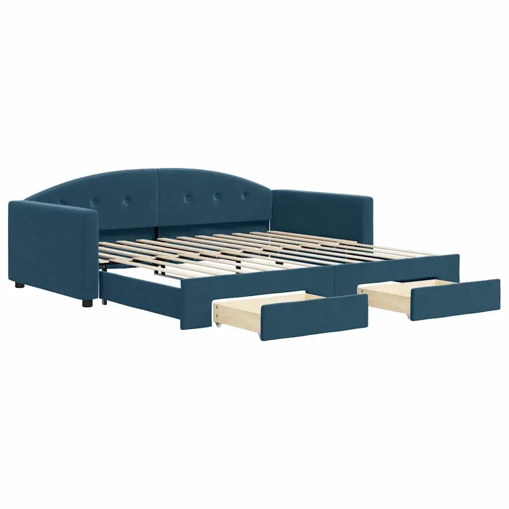 Divano letto | Sof¨¤ letto | Letto singolo Estraibile con Cassetti Blu 100x200 cm in Velluto