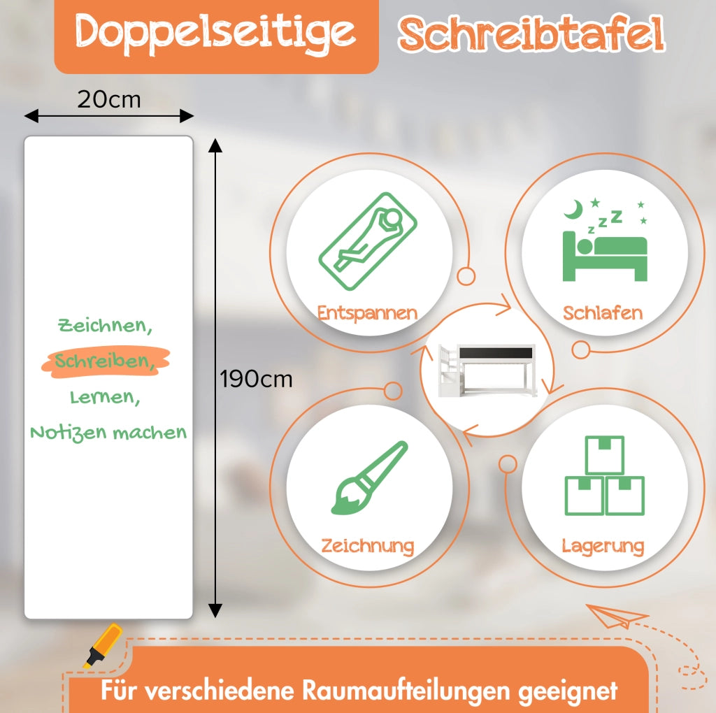 Letto a soppalco per bambini 90x200 cm bianco con scala contenitore