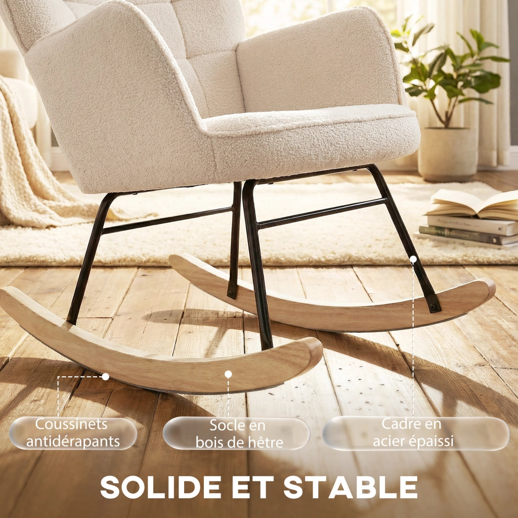 Poltrona a Dondolo ¨C zephmum ¨C Boucl¨¦ Beige 71x98x101 cm