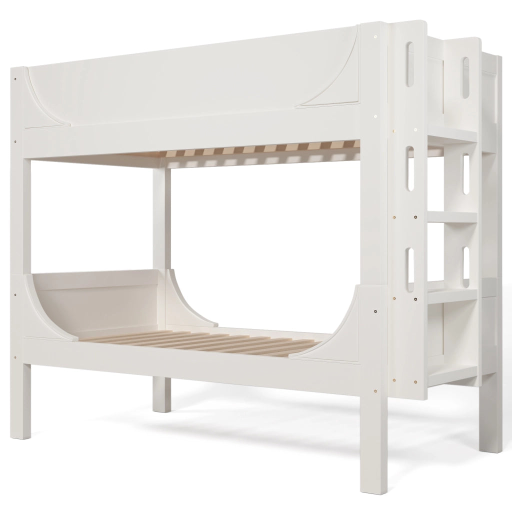 OKWISH Letto a Castello 90×200 cm, Letto 2 Posti con Scala Reversibile, Separabile in 2 Letti Singoli, senza Materasso, Bianco