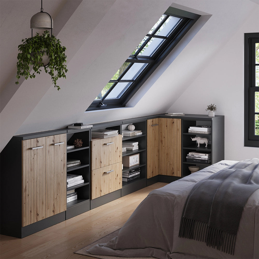 Mobile cucina angolare per sottotetto R-Line Rovere artigianale/Antracite 75.6 cm con 1 porta Vicco