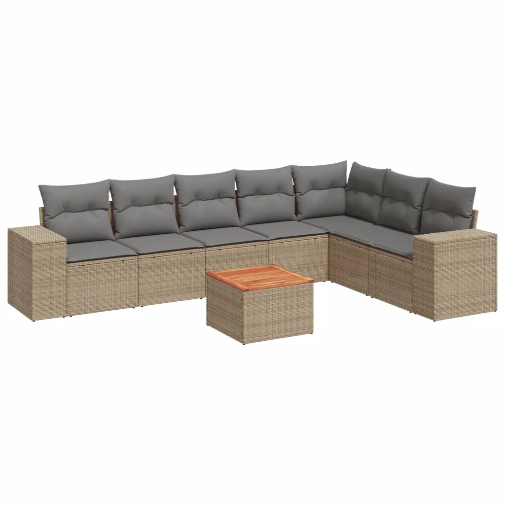 Set Divano da Giardino 8 pz con Cuscini Beige in Polyrattan