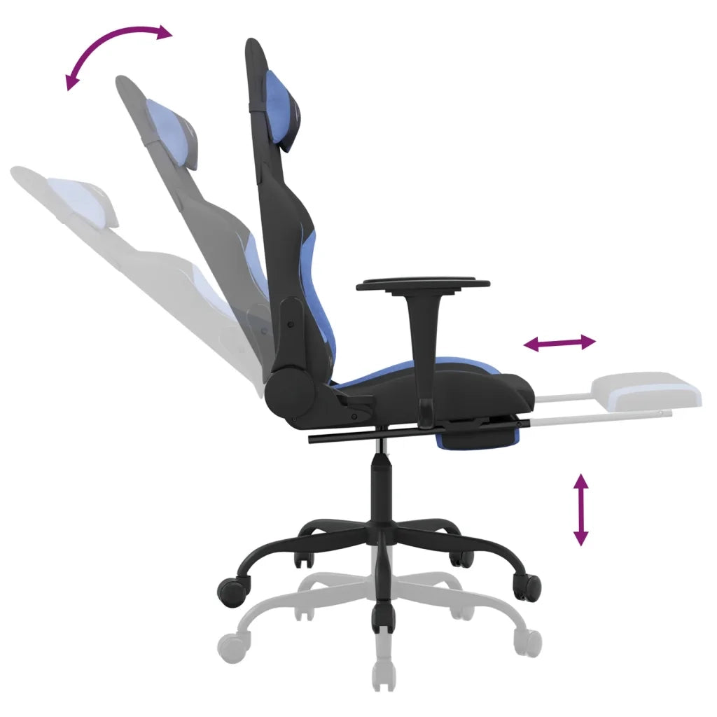 Sedia da Gaming con Poggiapiedi Nero e Blu in Tessuto cod mxl 67512