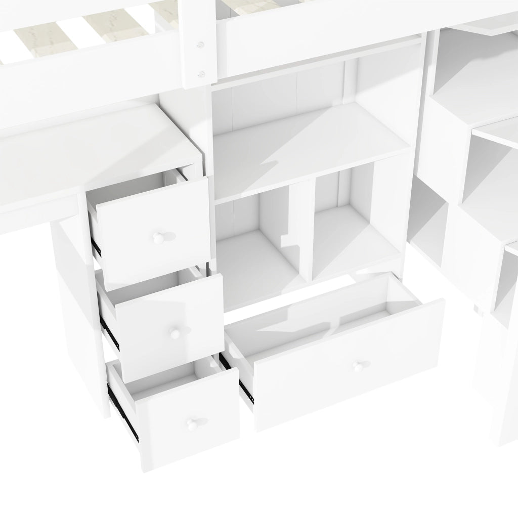 LETTO A CASTELLO CON SCRIVANIA E SCALA CONTENITIVA 90x200 cm BIANCO