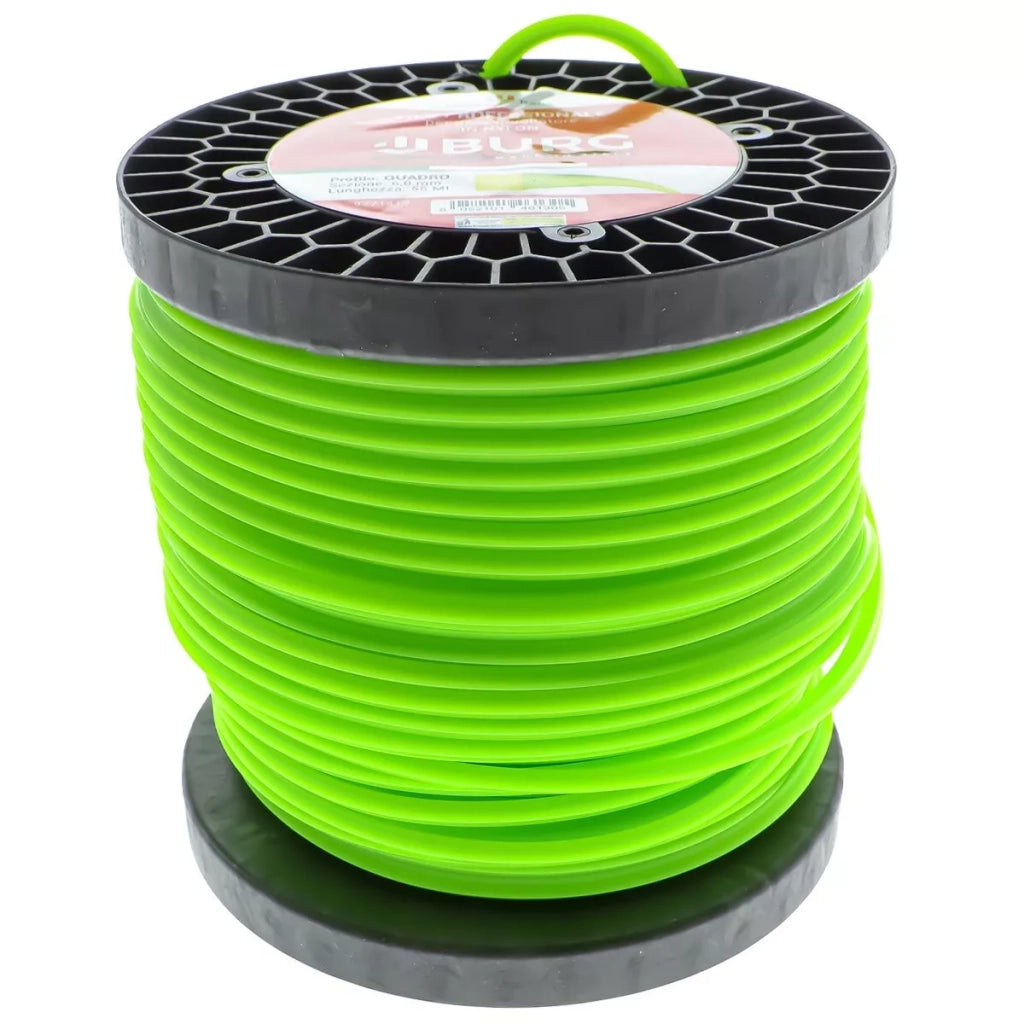 Filo per Decespugliatore Professionale, Sezione Quadrata, 6,0 mm x 55 m, Verde o Arancione Fluorescente o Nera