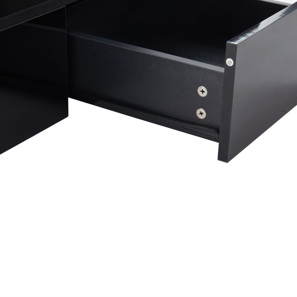 Tavolino da caffè LED nero 100x50x39 cm con cassetto e ripiano