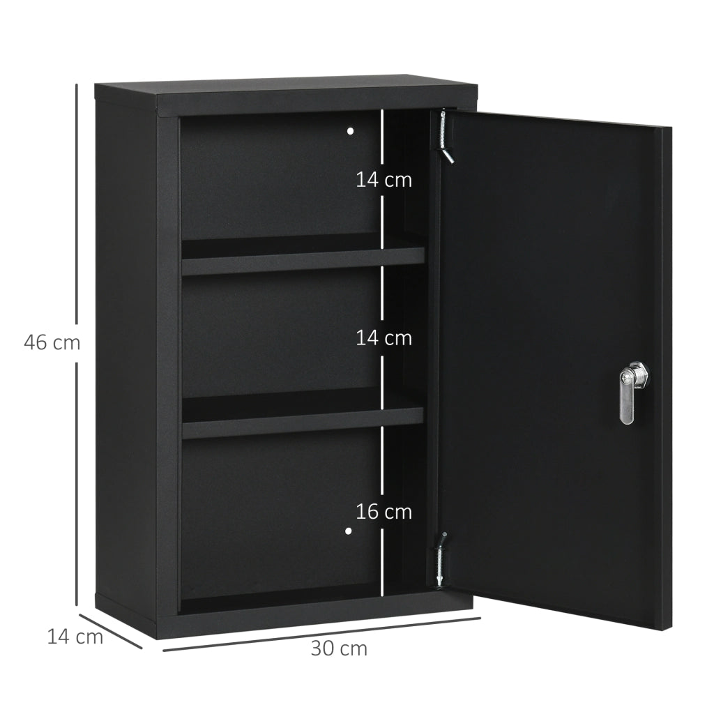 Armadietto Medicinali con 3 Ripiani e Chiave ¨C Zephmum ¨C 30x14x46cm, Nero