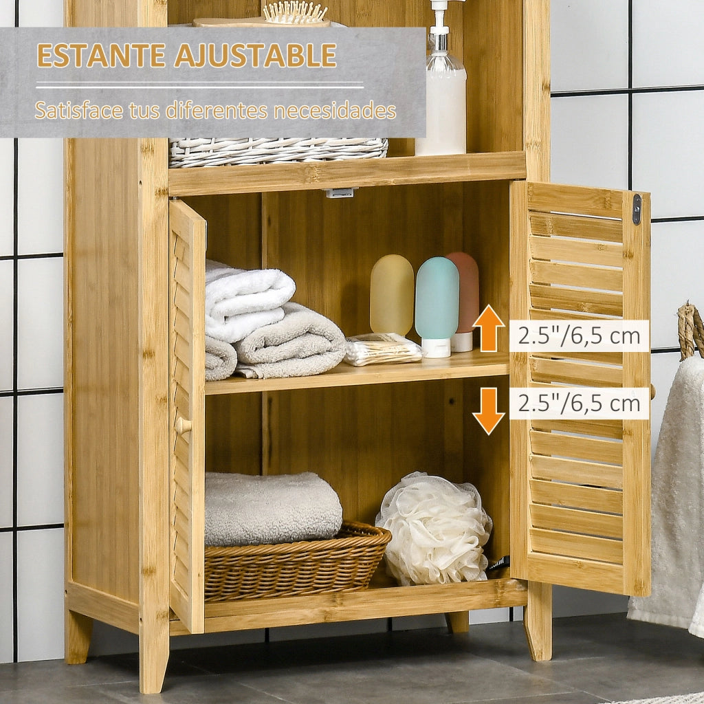 Mobiletto da bagno in bamb¨´ con ante e ripiano ¨C zephmum ¨C 50x25,5x92 cm naturale