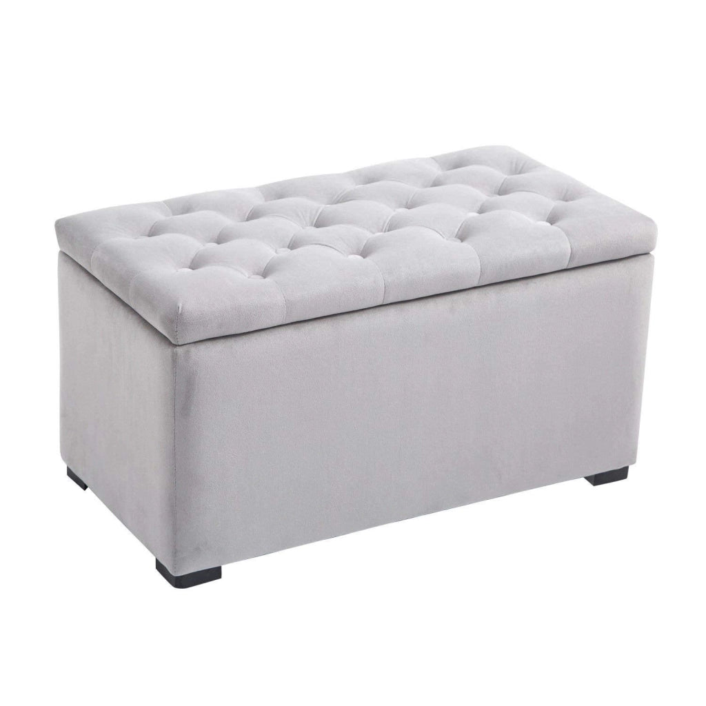 Cassapanca Portaoggetti Multiuso con 2 Sgabelli Pouf in Velluto Grigio Perla