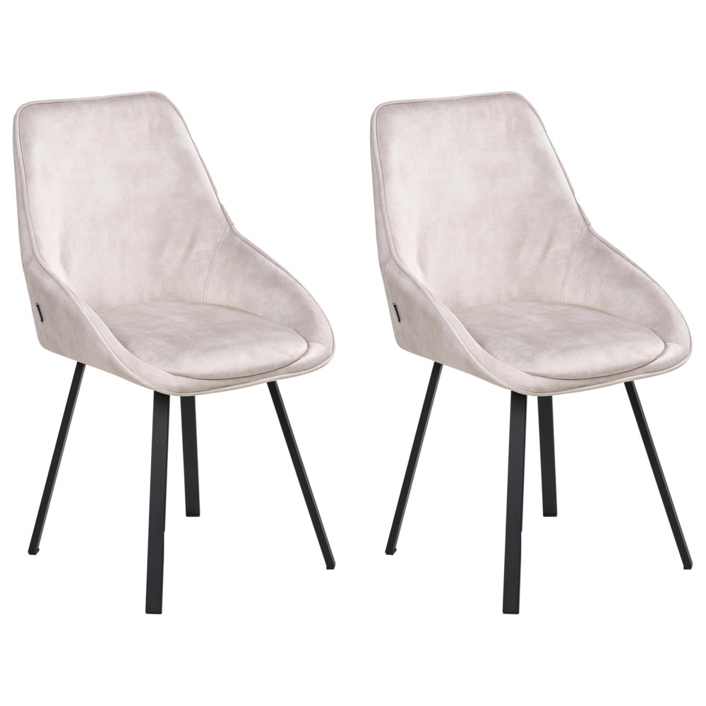 Set di 2 sedie da pranzo in velluto beige chiaro con gambe in ferro nero girevoli a 180° moderne sedie imbottite