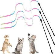 Giocattolo a Nastro Arcobaleno per Gatti Indoor 3 Pezzi Bastone di Teaser Interattivo per Gatti Adulti Nastro Colorato per Gattini Bastone di Gioco