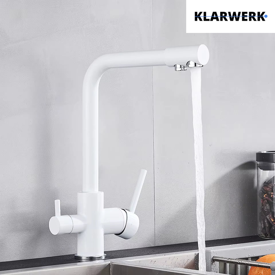 FELIX| Rubinetto per acqua potabile premium a 3 vie bianco opaco | miscelatore da cucina ad osmosi in acciaio inossidabile|Filtro 3 connessioni gastro