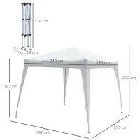 Gazebo Pieghevole da Giardino 2.4x2.4m con Struttura in Acciaio e Corde Antivento, Bianco