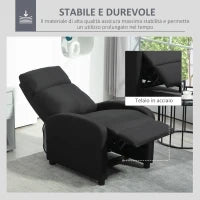 Poltrona Relax Imbottita con Schienale Reclinabile 135° e Poggiapiedi Estraibile, in Lino Nero, 69x87x100.5cm
