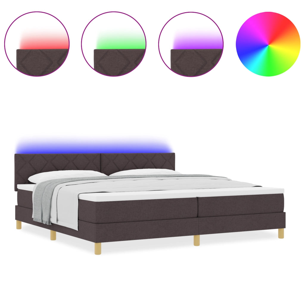 Letto con rete e materasso & LED Marrone Scuro 200x200 cm Tessuto