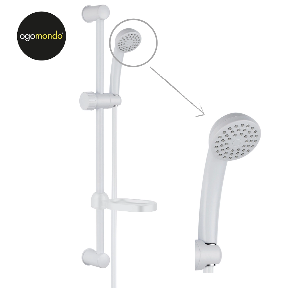 Ogomondo saliscendi in abs bianco blush con doccetta e portasapone