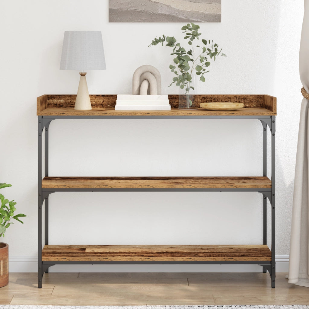 Console Table in Legno Antico 100x30x80 cm in Legno Ingegnerizzato e Acciaio