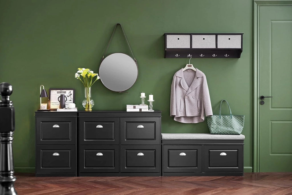 Scarpiera Salvaspazio Slim Legno - Mobile Scarpiera Ingresso Moderna 3 Ante a Ribalta, per Ingresso, Corridoio o Camera da Letto 53x24x117cm Nera FSR94-SCH