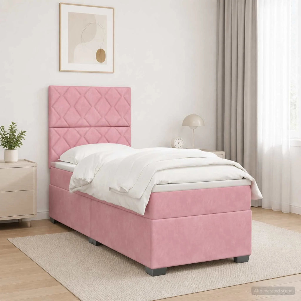 Letto box spring con materasso Rosa 80 x 200 cm Velluto 3453541
