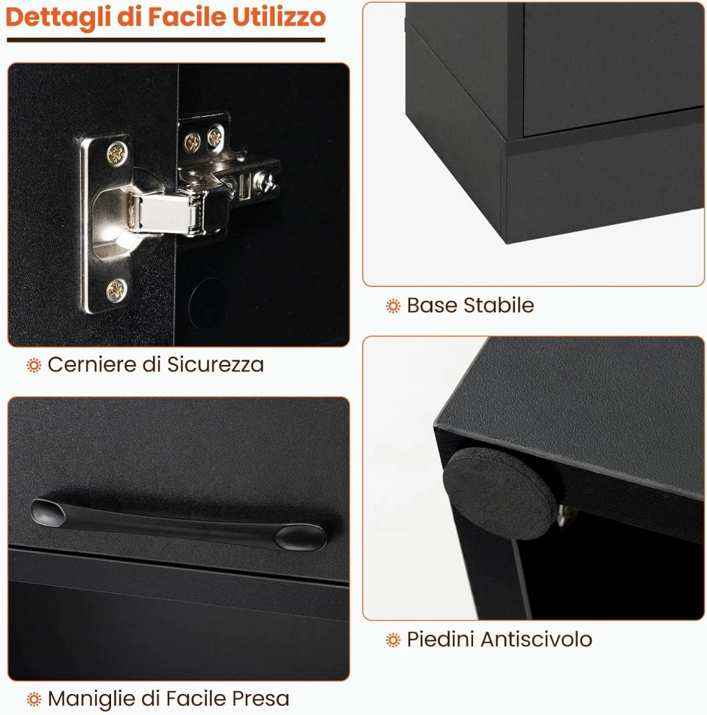 Credenza da Cucina, Mobile Buffet Alto con 2 Armadi a Doppia Porta e 2 Mensole Aperte, per Soggiorno, Cucina e Sala da Pranzo, 56 x 30 x 190 cm (Nero)
