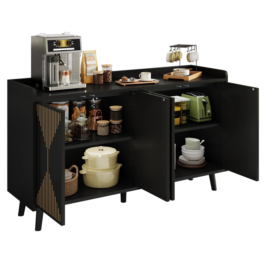 Credenza moderna a 4 ante con ripiani regolabili, buffet da cucina e soggiorno in MDF nero 140 x 40 x 84 cm