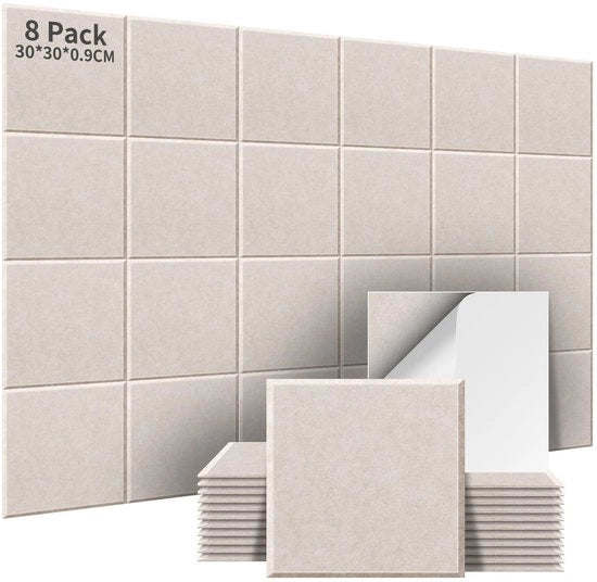 Pannelli Acustici Assorbenti del Suono - 8 Pezzi - Autoadesivi - Alta Densità - Decorazione per Parete - 30x30x0.9cm - Isolamento Acustico
