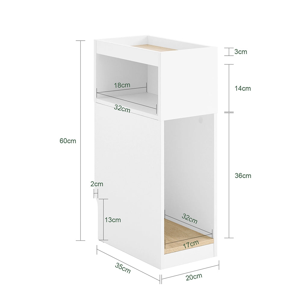 SoBuy FBT171-WN Comodino Camera da Letto Stretto, Tavolino Stretto con Cassetto e Ripiano, Comodino Moderno per Camera da Letto e Soggiorno, Bianco, 20 x 35 x 60 cm