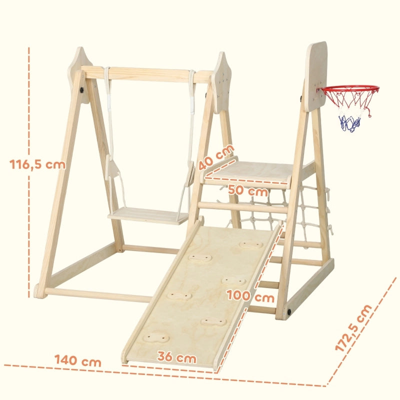 Struttura da arrampicata indoor 5 in 1 pieghevole in legno naturale per bambini