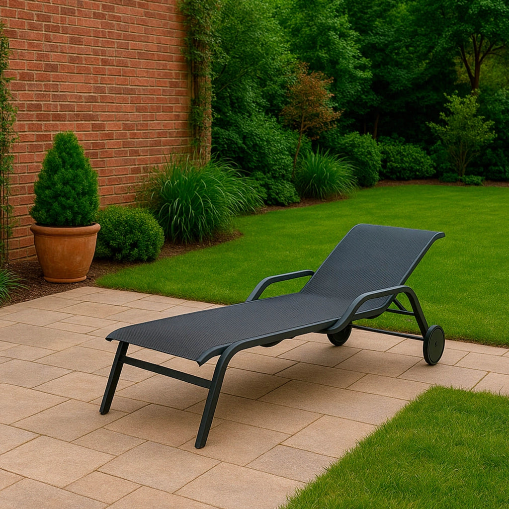 SINED Chaise lounge in alluminio con ruote e rivestimento in tessuto antracite - Modello CHAISE-LOUNGE-ARTURO-ANTRACITE