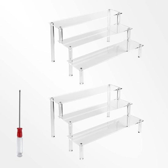 Display stand per 3 vasi - 30 cm - trasparente - organizzatore - tavolo di supporto - tavolo per contenitori - standard per caramelle - standard per profumi - standard per skincare - standard per cosmetici - standard per gioielli - set da 2