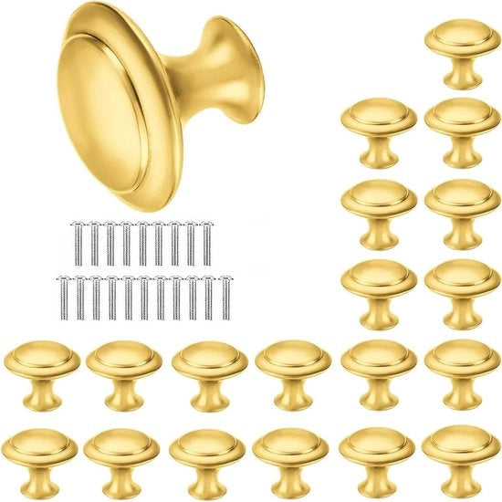 Set di maniglie per mobili da 20 pezzi | Finitura a specchio | Design compatto | Stile retro | Maniglia semplice da afferrare | Per armadi e armadietti | Con foro singolo | 27 x 23 mm | Vintage e stile