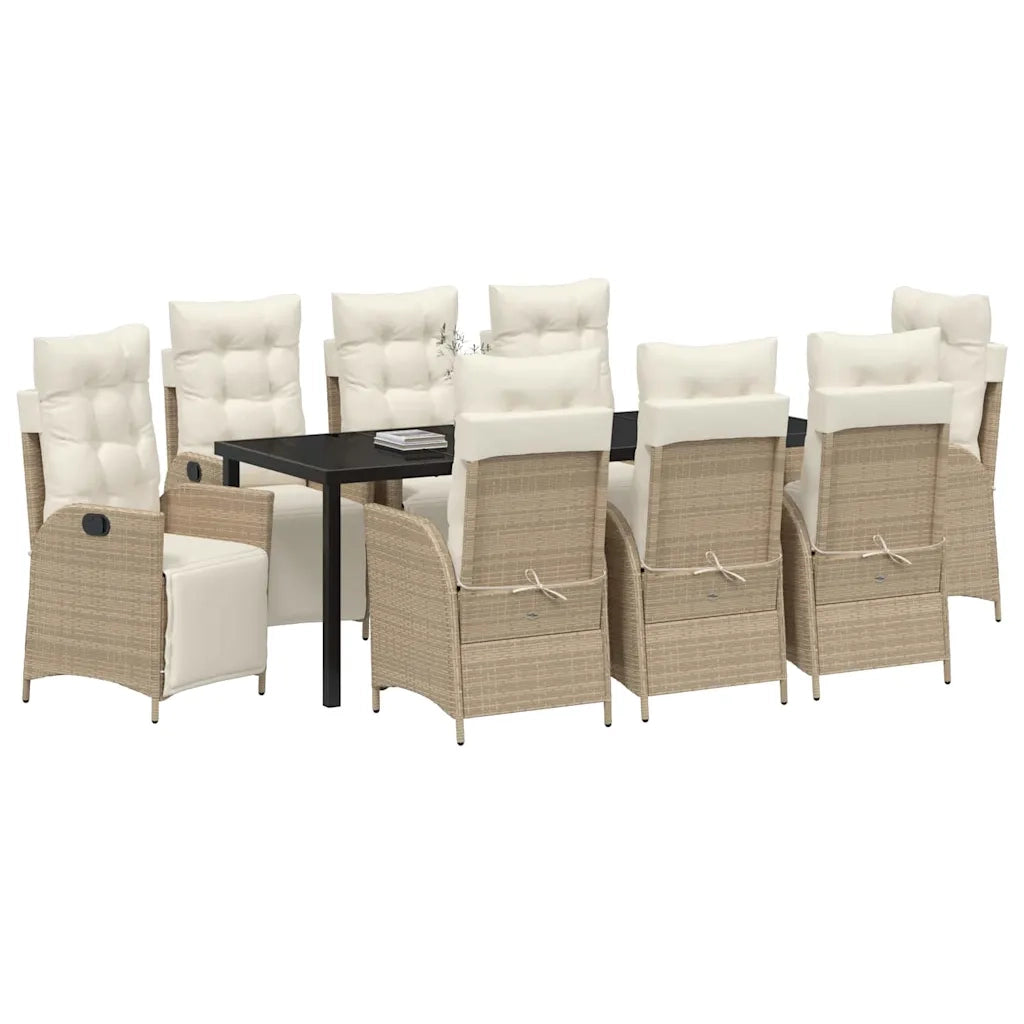 Set da Pranzo per Giardino con cuscino 9 pcs Beige polyrattan 3380560