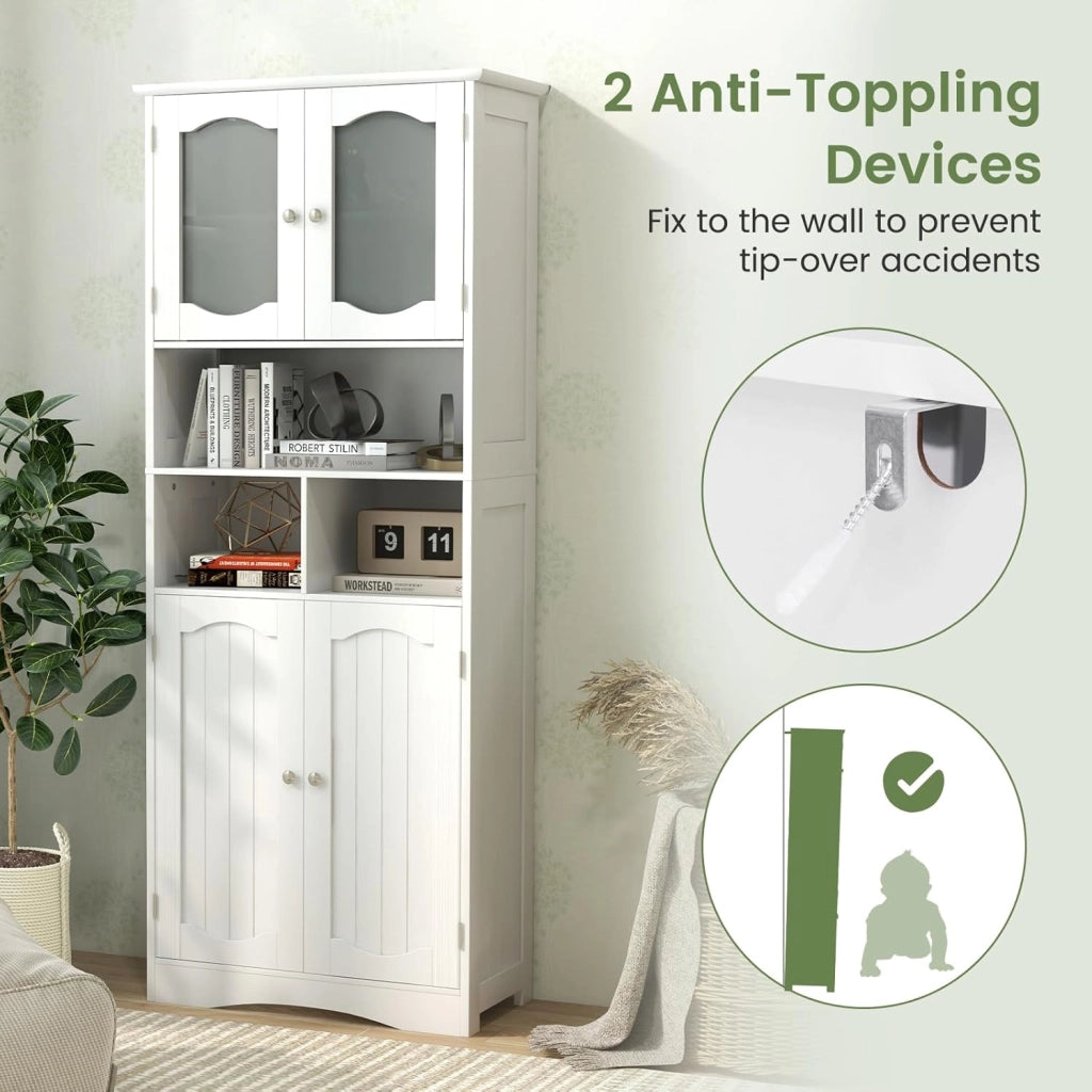 Armadio alto da bagno, 60 x 30 x 148,5 cm, armadio da cucina con 2 ripiani regolabili e 2 ante, armadietto portaoggetti per bagno, cucina, sala da pranzo e ufficio
