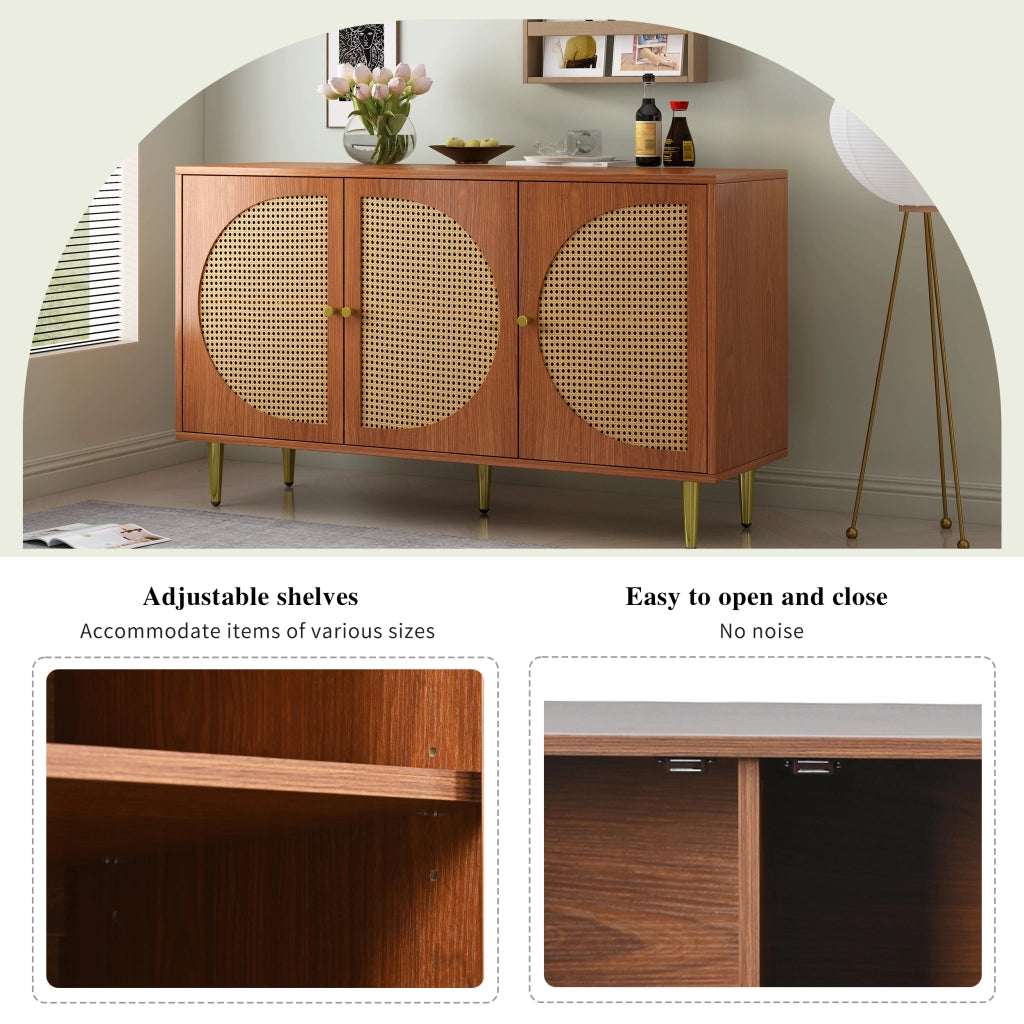 Credenza con 3 ante e ripiani regolabili - per soggiorno - in truciolare - 129.8×40×76 cm - noce