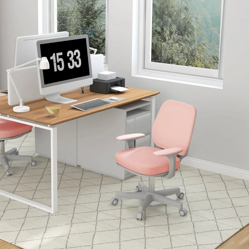 Sedia da ufficio ergonomica girevole regolabile in altezza con schienale in rete di poliestere rosa 55 × 48 × 82,5-94,5 cm