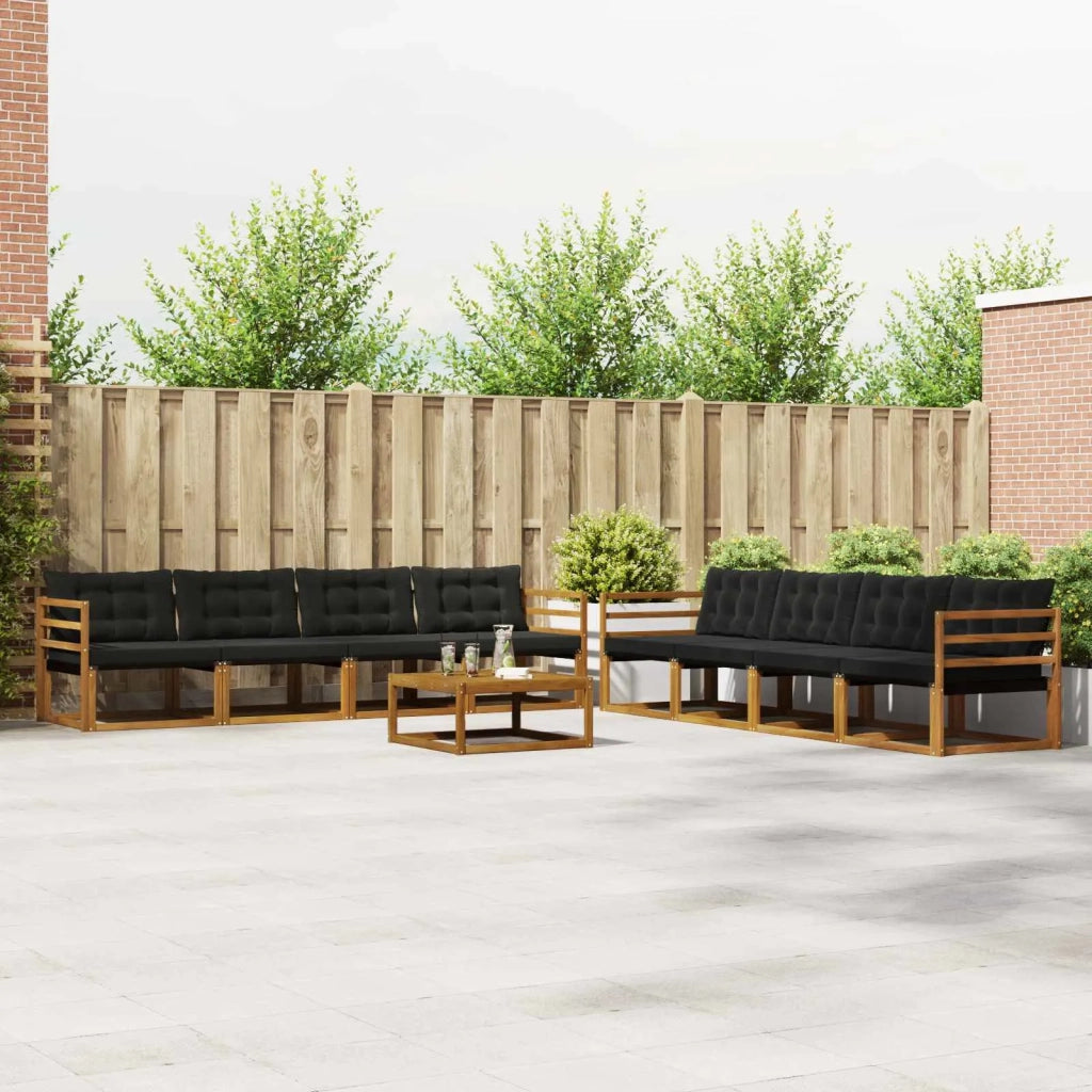 Set di divani da esterno con cuscino 9 pcs Naturale e Nero