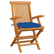 Sedie da Giardino con Cuscini Blu 3 pz | Sedie da Esterno Legno Massello di Teak