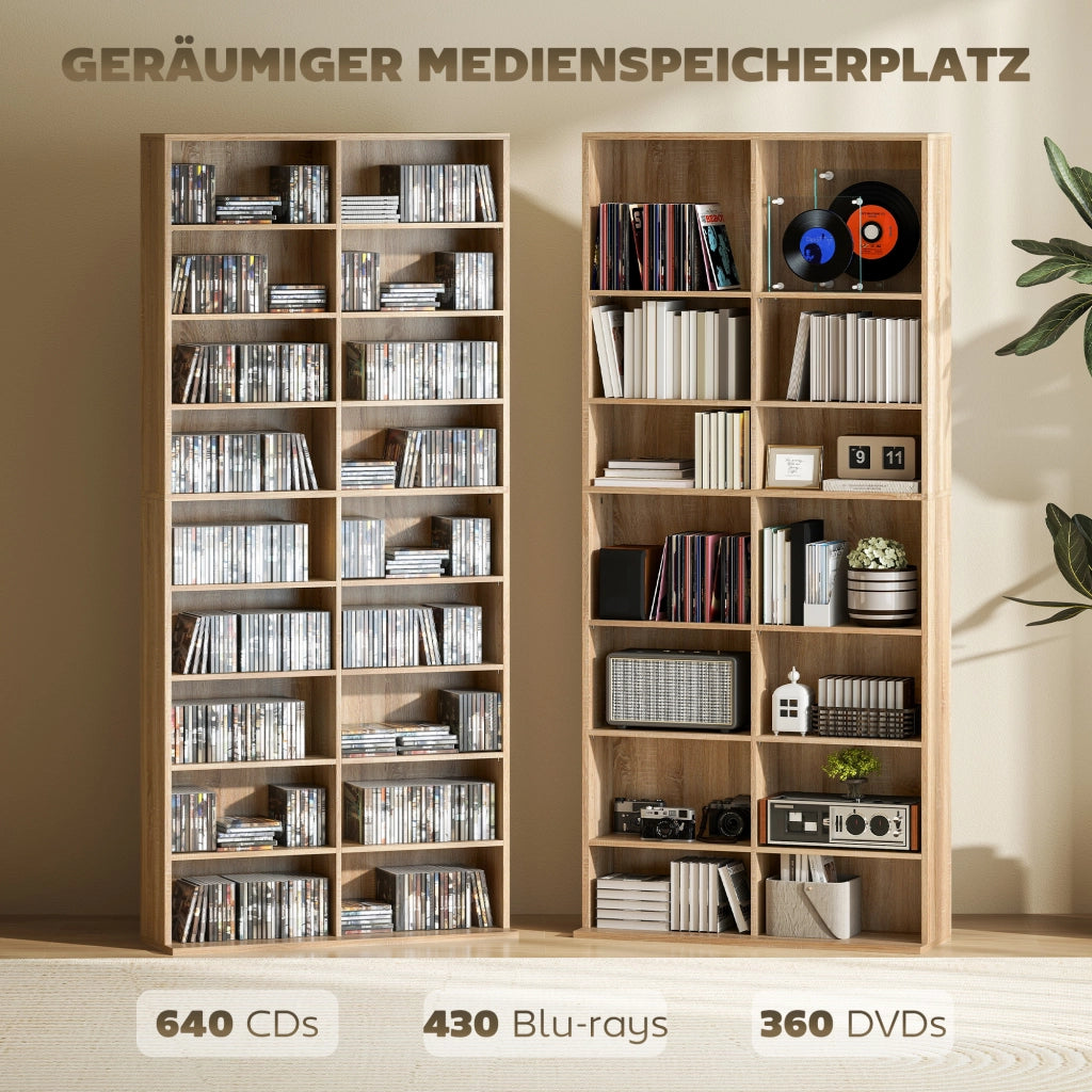 Libreria 9 Ripiani con 18 Scomparti e 14 Ripiani Regolabili ¨C Zephmum ¨C Naturale 80x30x180