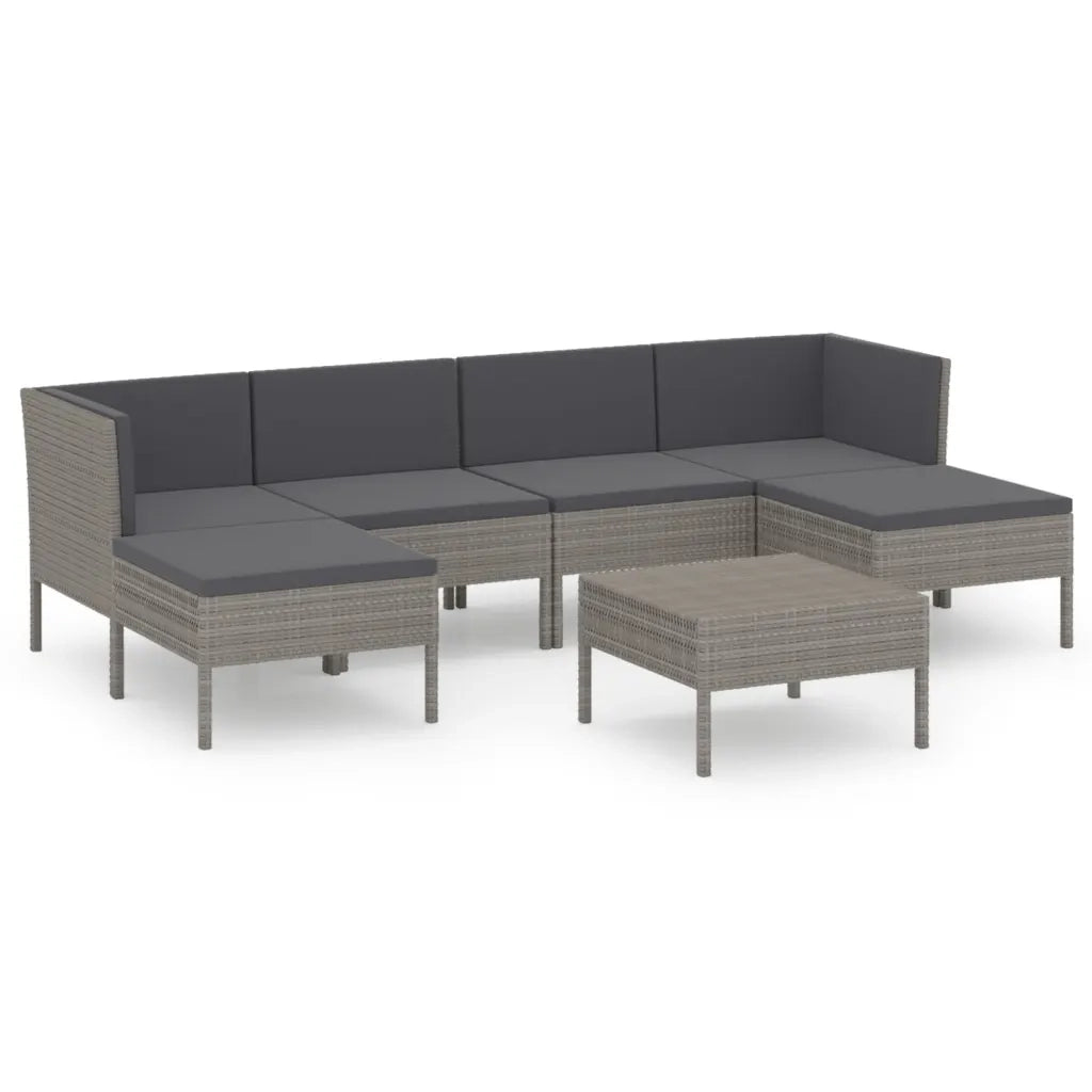 Set Divani da Giardino 7 pz con Cuscini in Polyrattan Grigio cod mxl 41975