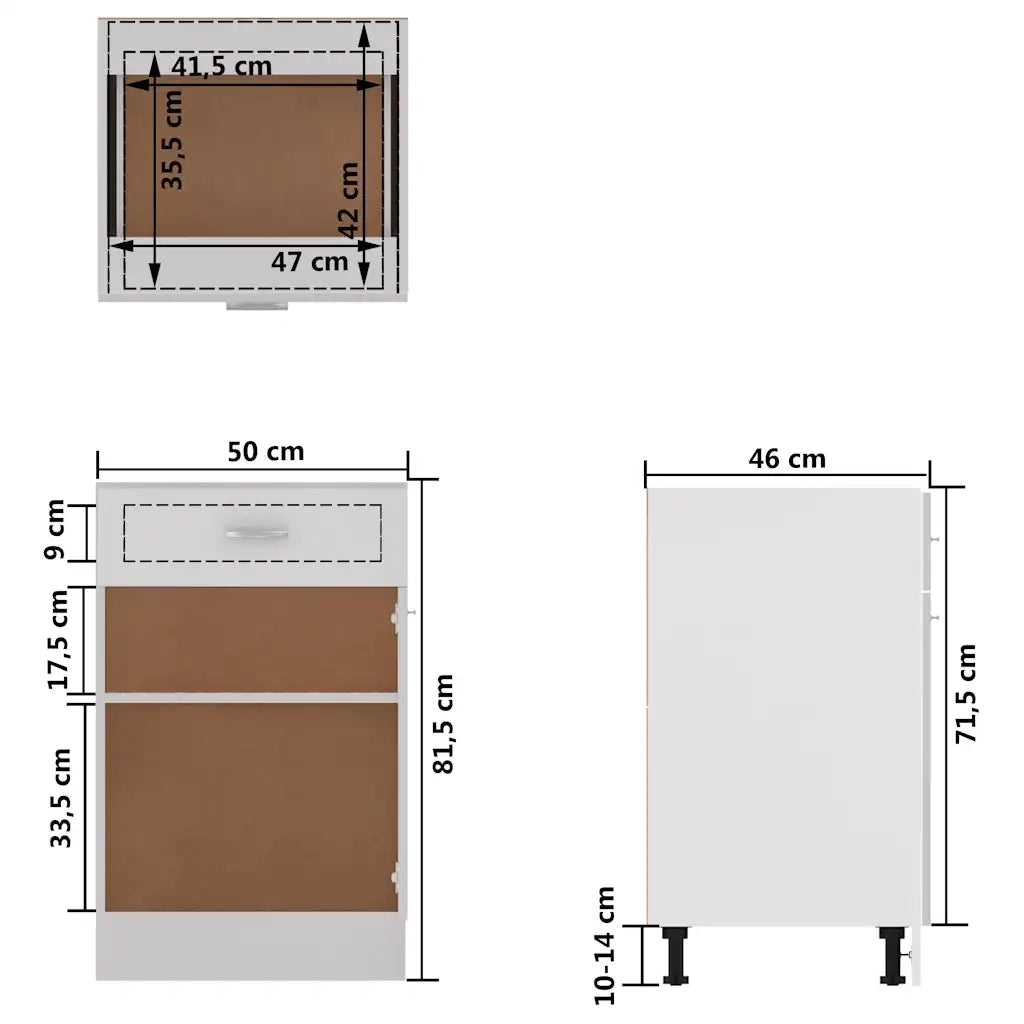 Pensile da cucina | Armadio con Cassetto ¡°Lyon¡± Bianco 50x46x81,5 cm